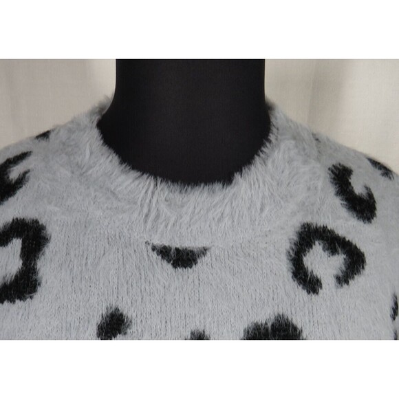 Debut Gray Leopard Print Faux Mohair Shaggy Long Sleeve Sweater Plus Size 3X - Picture 2 of 9